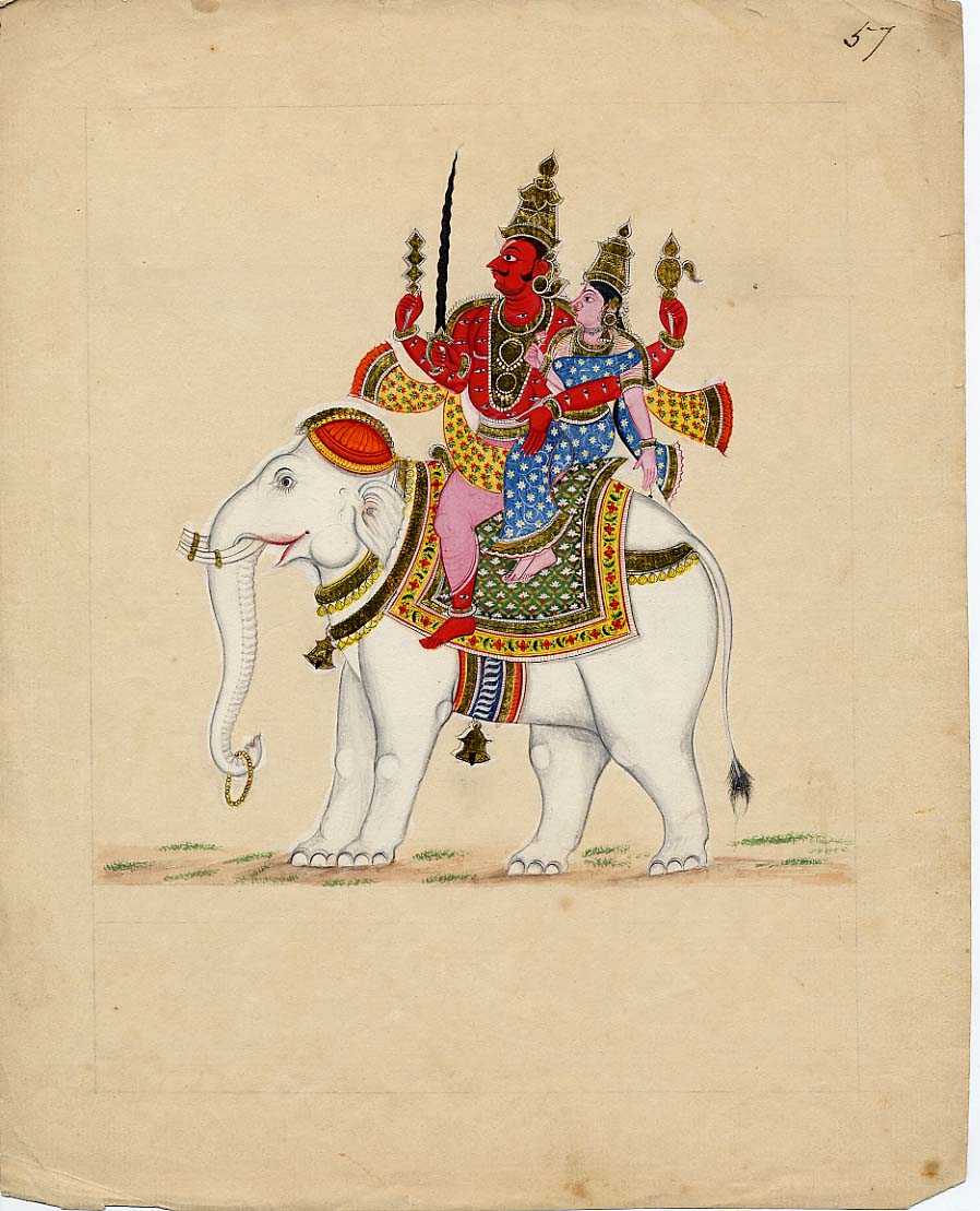 Indra and his consort astride his elephant Airavata.